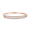 Elegant double-layered rose gold bangle with pave-set crystals and round bead ends - Double Wrap Style (DY170017-S-R-WH) / 55mm / Rose Gold
