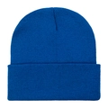 Classic bright blue acrylic knitted beanie with a folded cuff on a white background - One Size / Sapphire Blue