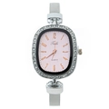 Elegant women quartz watch with silver mesh band and crystal bezel around oval dial - Pink