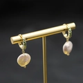 Golden baroque pearl drop earrings featuring emerald green gemstones on elegant gold hoops - Hoop White Small-12mm-Green Zirconia