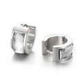 Pendientes de aro minimalistas de acero plateado con circonitas rectangulares brillantes - Zircón Huggie (KE108274-TGD) / Blanco Acero