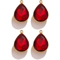 Set of four red teardrop crystal pendants with gold plated borders for DIY jewelry making - Teardrop / Red