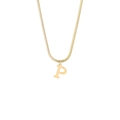 Macro detail of gold-plated stainless steel snake chain and polished letter P pendant - Style P