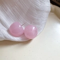 Close-up of pink resin flower earrings on soft silk fabric with elegant metal studs - 6# Pink Translucent Bean Stud Earrings (Silver Earring Post)