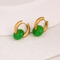Golden C-shaped stainless steel earrings with green jade beads for women - Malay Jade