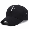 Berretto da baseball in cotone nero con ricamo croce Faith bianca su corona rigida - Nero Con Ricamo Bianco