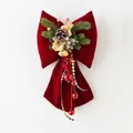 Large red velvet Christmas bow with gold bells and pinecones for festive tree decoration - Large Red Pinecone Bow H (25x45cm)