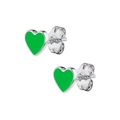 Minimalist S925 silver heart stud earrings with bright green enamel drip glaze - Green Silver