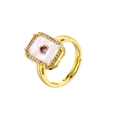 Detail of 18K gold plated ring with white mother of pearl and purple heart gemstone - Heart Purple Zirconia Ring