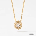 Titanium steel sunburst pendant necklace with oval crystal and gold chain - Gold Flower Transparent Gemstone Style (KDD394)