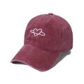 Vintage burgundy washed cotton baseball cap with white heart embroidery and curved brim - 58cm / Burgundy