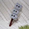 Cute grey cat plush skewer keychain with three stacked balls and unique facial expressions - Grey Cat
