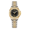 Gedi fashion women's watch with black dial and crystal bezel in silver and gold - IP Gold Case & Studs, Black Dial, Two-Tone Gold Steel Strap