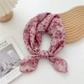 Pink floral cotton linen square scarf with delicate lace trim for neck styling - Pink Clover