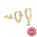 Set di 3 orecchini in argento 925 dorato con tre pietre di zircone cubico lucido - Argento 925 / Oro