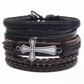 Bracelet multicouche en cuir tressé pour homme avec breloques croix argentées au style punk - Style Tressé Croix Argent (5)