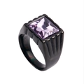 Men's black stainless steel ring featuring a large square-cut purple gemstone inlay - US 10 / Black Purple Gemstone