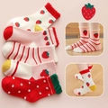 Set of 5 pairs of pink cotton mesh baby girl socks with strawberry patterns and frill cuffs - Flat Milk Strawberry / 8 Months - 2 Years (foot Length 9-12cm)