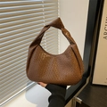 Brown woven texture tote bag with minimalist crescent shape and knot handle design - Brown