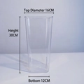 Clear acrylic flower bucket detail showing dimensions 16cm top and 30cm height - Transparent Bucket (Square Medium)