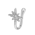 Silver star non-pierced nose cuff with sparkling cubic zirconia crystals on white background - Star Pattern (G-365) / Silver