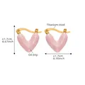 Detail view of 18k gold plated titanium steel heart earrings with pink oil drip finish - Pink Enamel Gold