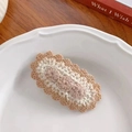 Sweet crochet knit BB hair clip in beige and brown color for girls hair styling - 9-Coffee Lace Edge