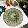 Round jute placemat with green Christmas tree pattern and snowflake texture for table decor - Style 5 Green