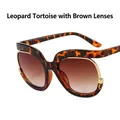 Leopard pattern oversized sunglasses with brown gradient lenses and gold accents - Leopard Brown Gradient