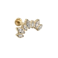 Gold G23 titanium labret stud with curved marquise-shaped clear zircon crystals - NO 1-Marquise Zirconia Curved / 1.2x8mm / Gold