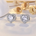 S925 sterling silver heart earrings with micro-set cubic zirconia in a romantic design - White Gold
