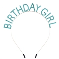 Birthday girl headband with sky blue rhinestones on a thin silver metal frame - Lake Blue (with Silicone Cover)