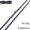 Zwarte roestvrijstalen gedraaide touwketting met karabijnsluiting en detailweergave - 550mm x 4mm (550*4mmKN228841-Z)