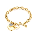 Elegante pulsera chapada en oro rosa con dijes de corazón de cristal y cierre de barra - Dorado Corazón con Circonita