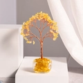 Miniature yellow crystal gemstone tree in a clear glass bowl for office desk decoration - Glass Bowl - Citrine