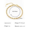 Dettaglio macro del bracciale a catena intrecciata dorata con misure di taglia e larghezza - Stile Sottile 3mm