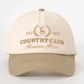 Retro baseball cap with elk embroidery and EST 1991 text in beige and khaki contrast - Off-White/Dark Khaki