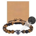 Tiger eye bead bracelet with heart projection stone shown on a kraft gift card - Tiger Eye Stone-8mm / To My Love