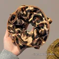 Double-layered leopard print scrunchie in soft satin fabric, 20cm oversized ponytail holder - 924# Four-Layer Large Deep Leopard with Coffee Edge (Approx 20cm)