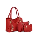 Red 3-in-1 handbag set with embossed pattern and gold hardware charms - Red