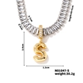 Detailed view of golden letter S pendant on emerald-cut tennis chain with dimensions - Letter S Shape Style (N01047-S)