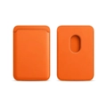 Bright orange leather MagSafe wallet for iPhone with precise stitching and card slot - Orange
