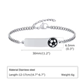 Detailed view of soccer bracelet with stainless steel plate dimensions and chain length - Football / Silver