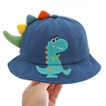 Blue cotton baby bucket hat featuring cartoon dinosaur embroidery and 3D back fins - 8 Months-3 Years (46-50cm) / 13 Dark Blue (Dino)