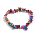 Detailed view of colorful irregular natural agate crystal stone beaded stretch bracelet - Rainbow Shell