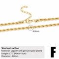 Detailed size specifications for a 4.0mm gold-plated stainless steel rope chain necklace - Gold (4.0mm)