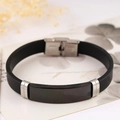 Men's retro black silicone bracelet with polished black and silver metal accents - KZ02-Silicone-Black