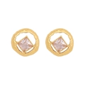 Hammered gold-plated square earrings featuring light pink zircon stones on white background - Square Cut Gemstone Earrings (12#)