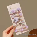 5-piece set of purple rhinestone and pearl hair clips featuring bear and star designs - #11#5198 Purple Balloon 5-piece Set