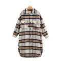 Manteau oversize à carreaux pour femmes en laine bleue et marron avec poches frontales - Lettre F / Carreaux Jaunes